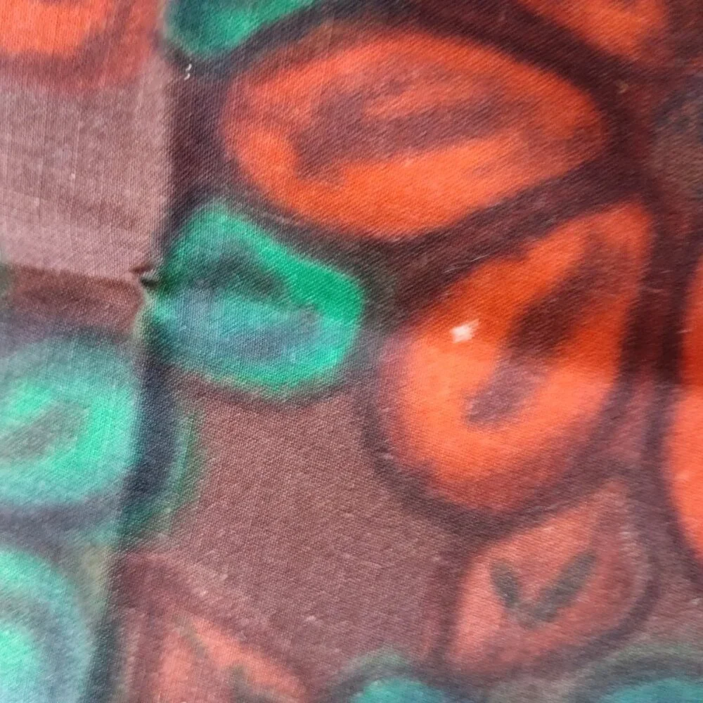 Vintage Mid Century Fabric Napkins Flowers Red Orange Brown Green Set Of 4